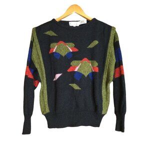 Vintage Michelle Womens Geometric Print Wool Knit Sweater Crew Neck Size Medium